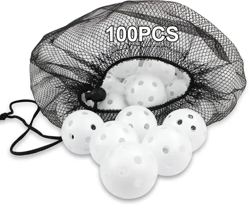 Vista 5 de Pelotas de golf de práctica, paquete de 100 pelotas de golf de plástico huecas de flujo de aire, entrenamiento o campo de conducción, práctica