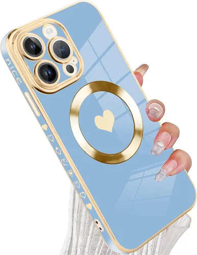 Vista 68 de tharlet Funda Magnética para iPhone 11 [Compatible con Magsafe] Lindo Corazón de Amor de Lujo Chapado Borde Dorado Parachoques con Lente de Cámara
