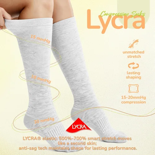 Vista 5 de Merino Wool Compression Socks for Women Men 15-20 mmHg for flying Ceniza