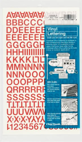 Vista 8 de Chartpak letras y números de capital vinilo autoadhesivo, 1/2 pulgadas de alto, negro, 201 por pack (01010), Blanco
