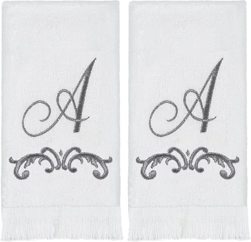 Vista 10 de Avanti Monogram - Toalla para dedos en forma de F, color blanco/peltre