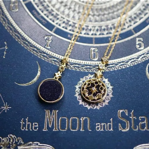 Vista 5 de SLOONG Collar de plata de ley 925 con diseño de piedra arenisca azul, luna, estrella, fase de estrella, chapado en oro de 18 quilates, regalo