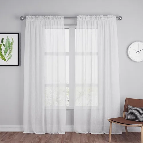 Vista 86 de UPOPO Paneles de Cortina Beige Pequeños Cortinas Transparentes de Gasa de 16 Pulgadas de Largo Cortinas de Cocina de Voile con Textura de Lino