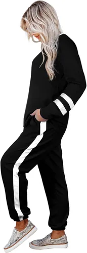 Vista 4 de Aloodor conjunto deportivo de 2piezas para mujer, con sudadera con cuello redondo, sin botones