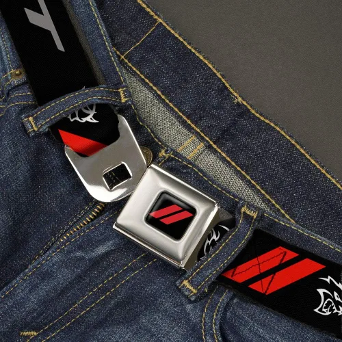 Vista 2 de Buckle-Down Men's Seatbelt Belt Dodge Regular, Dodger SRT DemonRhombusHellcat Logo BlackSilverredWhite, 1.5" Wide-24-38 Inches