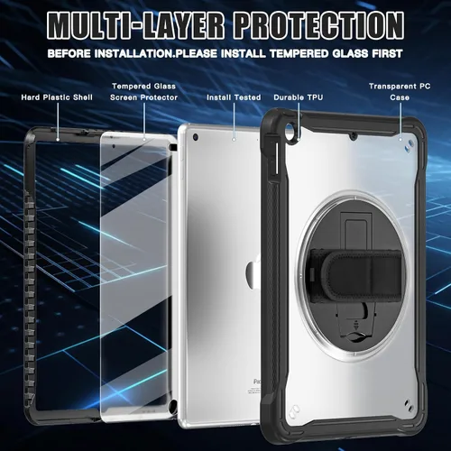 Vista 2 de BLOSOMEET Funda transparente para iPad de 9ª/8ª/7ª generación 2021/2020/2019 de 10.2 pulgadas con protector de pantalla de vidrio templado y soporte