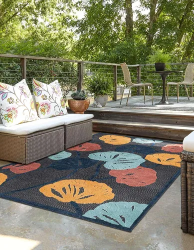 Vista 3 de Unique Loom Belize Outdoor Collection - Alfombra de área para calafatear (2 x 3 pies 1 pulgada, rectangular, carbón/azul claro)