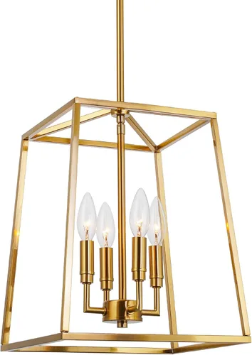 Vista 9 de Kira Home Bellevue - Lámpara colgante moderna de 16 pulgadas, 4 luces, lámpara colgante de metal geométrico dorado y negro, latón cálido y acabado