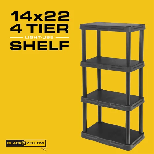 Vista 4 de CENTREX CX 4-Tier (48”H x 22”W x 14.25”D) Plastic Storage Shelving Unit (Black), Light Duty, 50lbs Per Shelf Capacity, for Indoor Storage and