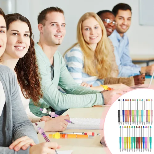 Vista 5 de Kosiz 300 bolígrafos con cuentas de plástico surtido, bolígrafo de tinta negra para hacer bricolaje, niños, estudiantes, oficina, suministros