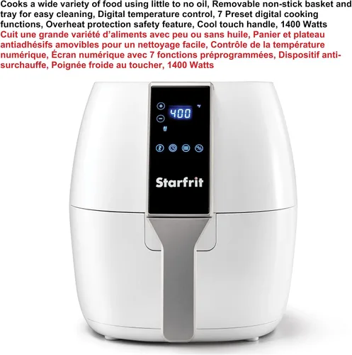 Vista 4 de Starfrit Freidora de aire digital eléctrica - Capacidad de 3.5L - Pantalla táctil LED - 7 funciones preestablecidas - 1400W