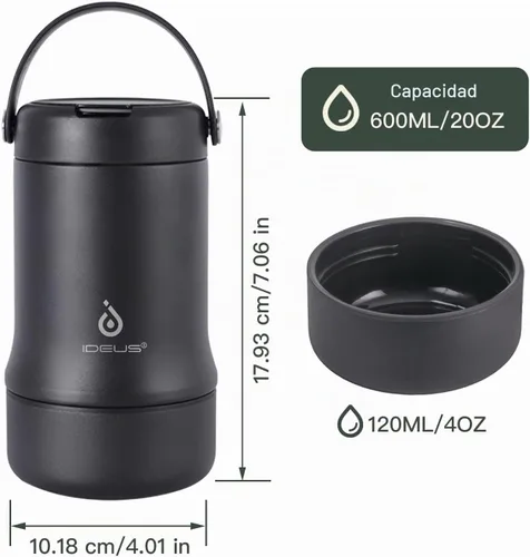 Vista 5 de Ideus Termo de sopa con cuchara plegable y cuenco de 20 onzas, lonchera Bento todo en uno aislada de acero inoxidable a prueba de fugas, contenedor