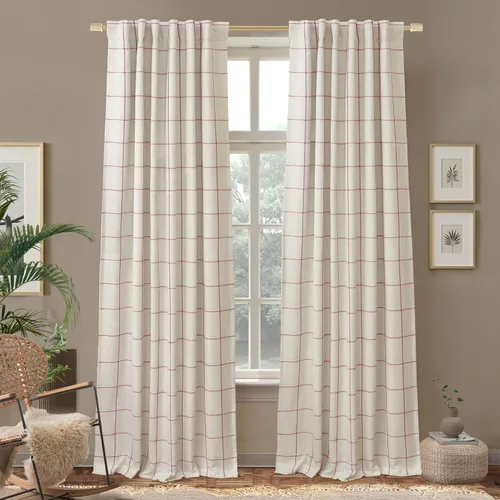 Vista 33 de DriftAway 2 paneles cortinas de lino a cuadros 100% opacas de doble capa cortinas para dormitorio de 96 pulgadas de largo estilo granja con Gris