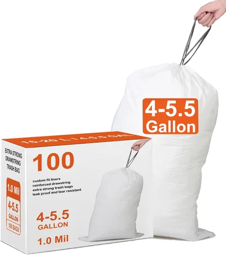 Vista 8 de Bolsas de basura con cordón resistentes de 50 unidades de 1.2 mil de grosor Forros blancos para botes de basura compatibles con Code P de 13-17