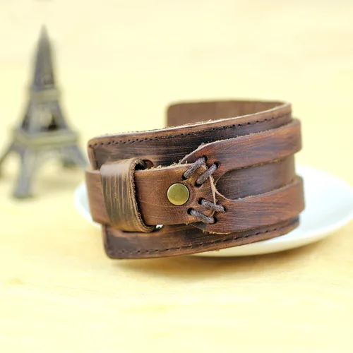 Vista 3 de Merdia Pulsera ajustable de piel auténtica para hombre y mujer, diseño punk, café, 30G, Cuero