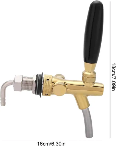 Vista 3 de Grifo de cerveza con control de flujo, grifo de cerveza ajustable de vástago largo, grifo de barril de cerveza Adurable, vástago cromado G5/8 grifo