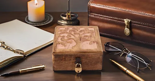 Vista 7 de Gran regalo de cumpleaños, caja de joyería decorativa de madera hecha a mano con tallado del árbol de la vida, cerradura y llave, organizador