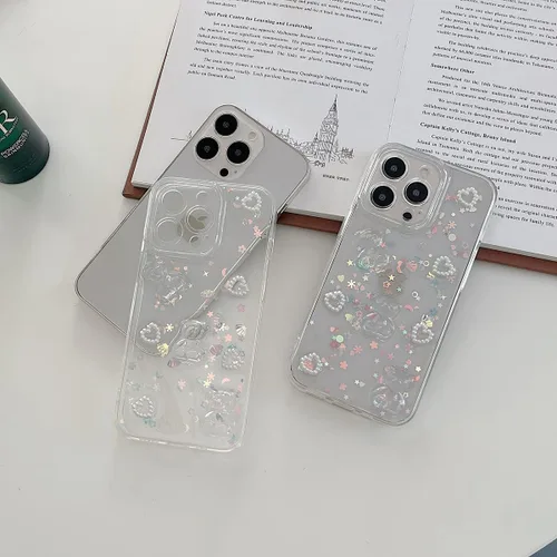 Vista 5 de Funda de teléfono para iPhone XR, bonito diseño transparente con purpurina de oso 3D para iPhone XR, para mujeres y niñas, a prueba de golpes