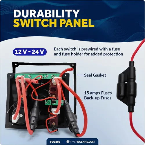 Vista 4 de Five Oceans Marine 2 3 6 Gang Toggle Rocker Switch Panel, enchufe del encendedor de cigarrillos 12V
