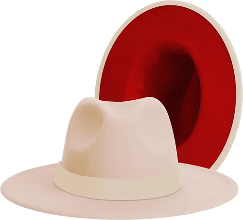 Vista 27 de Wide Brim Fedora Hats for Women & Men Classic Dress Panama Hat Adjustable Felt Hat with Band Todo beige.