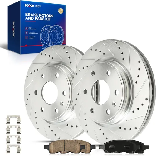 Vista 22 de Kit de freno delantero KAX, rotores de freno ranurados y con hendiduras, pastillas de freno cerámicas Compatible con Honda Accord 1990 1991 1992