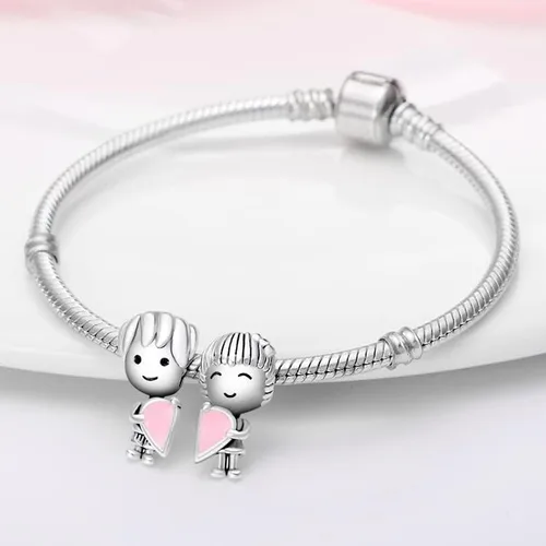 Vista 4 de LongLuck Amante romántico, doble dije para pulsera Pandora, dije de plata de ley 925 para mujer, pulsera y collar, joyería de bricolaje