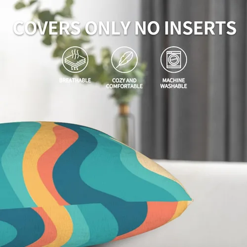 Vista 3 de Juego de 2 fundas de almohada bohemias de 18 x 18 pulgadas, fundas de almohada bohemias onduladas suaves con ondas de arco iris, fundas de cojín