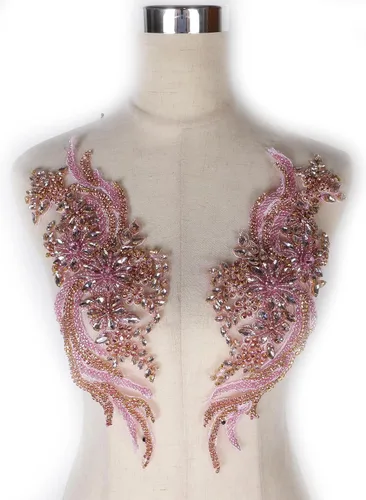 Vista 17 de Parches de Apliques de Ropa DIY con Cuentas de Pedrería Hechos a Mano, Aplique con Cuentas para Decoración de Vestido de Novia Color Verde Oscuro AB