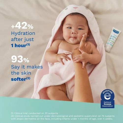 Vista 4 de Mustela Stelatopia Eczema - Crema facial emoliente para la piel del bebé, hidratante facial con aguacate natural y aceite de girasol, sin fragancia