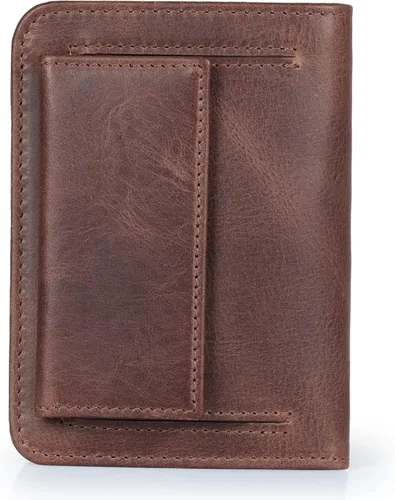 Vista 8 de Otto Angelino Cartera plegable con cremallera para hombre con bloqueo RFID, piel de vaca italiana, comodidad de viaje delgada, soporte para tarjeta