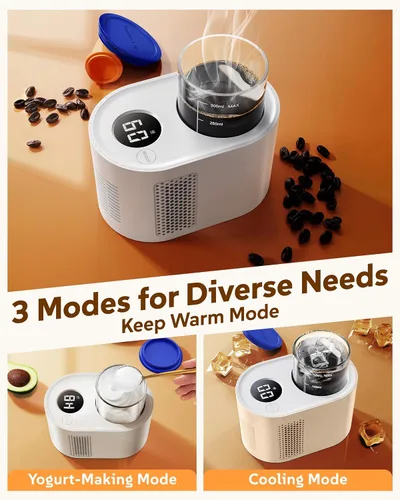 Vista 2 de Calentador de taza de café, mini refrigerador para enfriador de vino, calentador de tazas 3 en 1 para escritorio