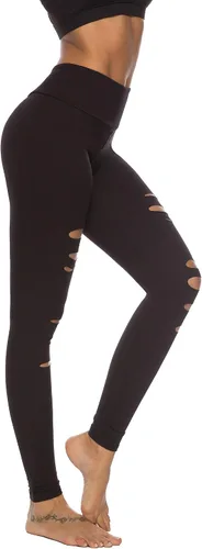Vista 2 de DIBAOLONG - Pantalones de yoga de cintura alta para mujer, para control de abdomen rasgado, para correr, yoga, Leggings entallados