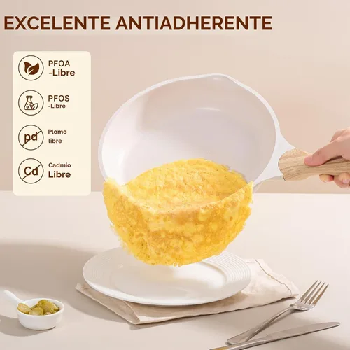 Vista 5 de JEETEE Sartén antiadherente de 8 pulgadas Sartén de huevo pequeña fácil de Beige
