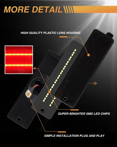 Vista 5 de Luz de Marcador Lateral Trasero LED Compatible con Chevy Camaro 1993-2002 Lente Ahumada Luz Roja Trasera Enchufe y Funciona, Impermeable
