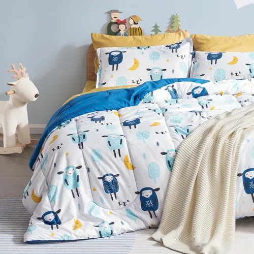 Vista 13 de SLEEP ZONE Juego de edredón de 5 piezas para niños, tamaño individual, súper lindo y suave, ropa de cama para niños en una bolsa, juego de 5 piezas