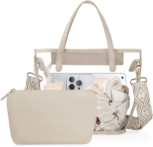 Vista 8 de CHICECO Bolsa transparente para mujer, bolsa transparente para eventos de estadio con correas ajustables, bolsa de mano para deportes, conciertos