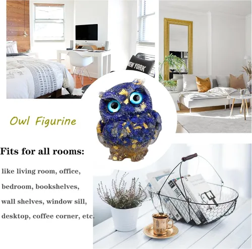 Vista 2 de DIYOMR 2 estatuas de búho de cristal hechas a mano, piedras preciosas curativas de reiki, figuras de animales de búho coloridas que atraen riqueza