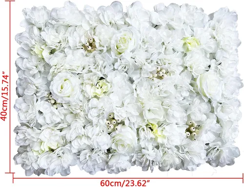 Vista 3 de 12 paneles de pared de flores artificiales, telón de fondo floral de 24 x 16 pulgadas, decoración de pared de flores, panel de pared de flores