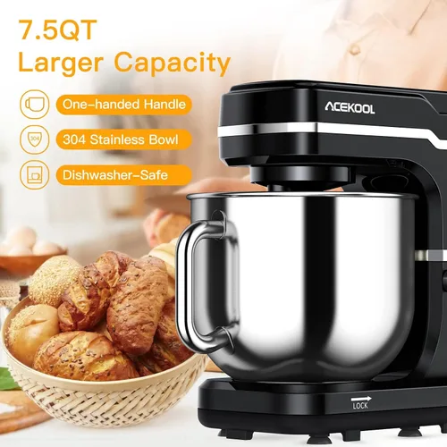 Vista 4 de Batidora de pie de 7.5QT, mezclador eléctrico de cocina de cabeza Negro