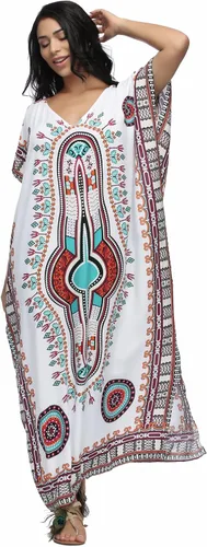 Vista 2 de SMUDGE Life Vestido largo de caftán con estampado étnico blanco para mujer vestido de playa de verano