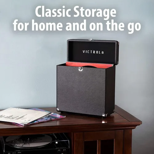 Vista 4 de Victrola Collector – Estuche de almacenamiento para discos de vinilo – Capacidad para más de 30 discos de vinilo para tocadiscos, hardware