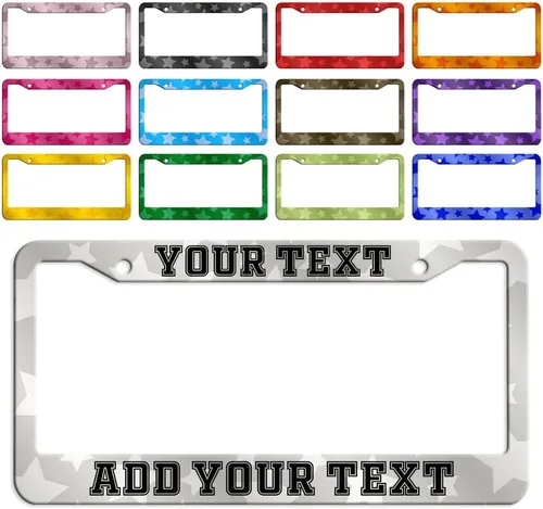 Vista 9 de Marco de matrícula con texto personalizado con patrón y color de tu elección, soporte personalizado para placa de matrícula, 2 agujeros, cubierta