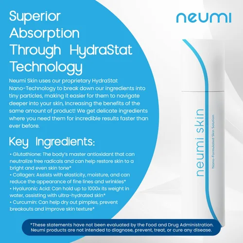 Vista 3 de Neumi Skin Spray facial de 3.4 onzas líquidas (nano-formulado) con glutatión, colágeno y ácido hialurónico, cuidado facial y firme, espray facial