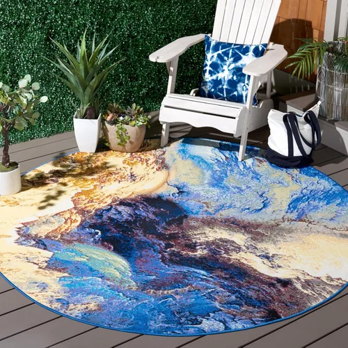 Vista 7 de SAFAVIEH Barbados Collection - Alfombra de pasillo de 2 pies 8 pulgadas x 8 pies, azul y oro óxido, diseño abstracto moderno, para interiores