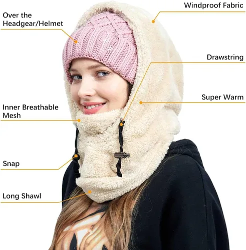 Vista 4 de Pasamontañas de forro polar, máscara facial de franela para invierno, máscara térmica para clima frío, resistente al viento, para hombres y mujeres