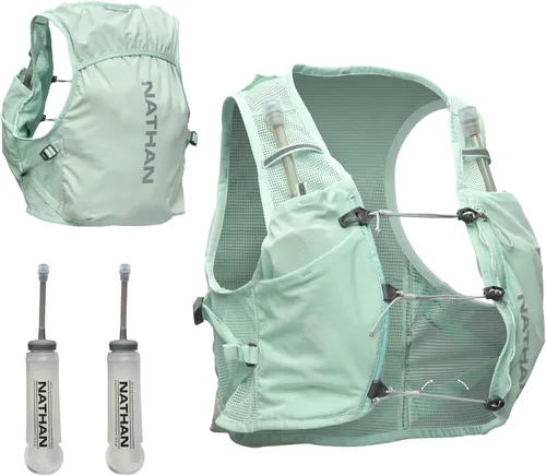 Vista 7 de Nathan - Chaleco de hidratación para mujer - Malla ligera, transpirable, 2 frascos de 14 oz, vejiga de 2 L, chaleco reflectante, Pinnacle Breeze