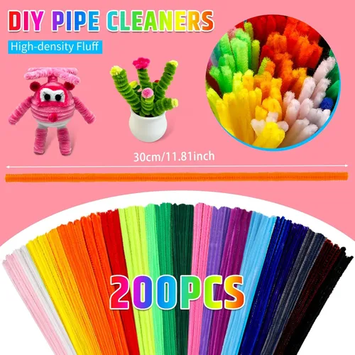 Vista 2 de Giwrmu 200 piezas 20 colores Limpiapipas para Manualidades, Limpiapipas Tallo de Chenilla, Palitos Difusos Suministros para Manualidades