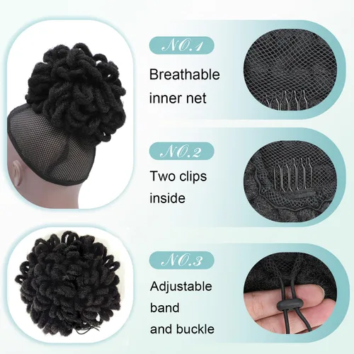 Vista 3 de Abellee 2 moños de Loc para mujeres negras, 8 pulgadas, moño de pétalos de Loc, Afro, cola de caballo alta, cordón de coleta, extensiones de cabello