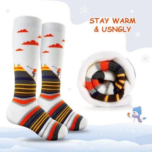 Vista 2 de Cimkiz Calcetines de esquí para niños, cálidos, térmicos, para nieve, esquí, snowboard, patinaje para niños y niñas, 2 pares3 pares