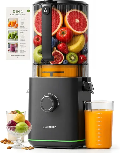 Vista 10 de AMZCHEF Exprimidor de prensa en frío, Juicer lento de autoalimentación de 8-Plateado